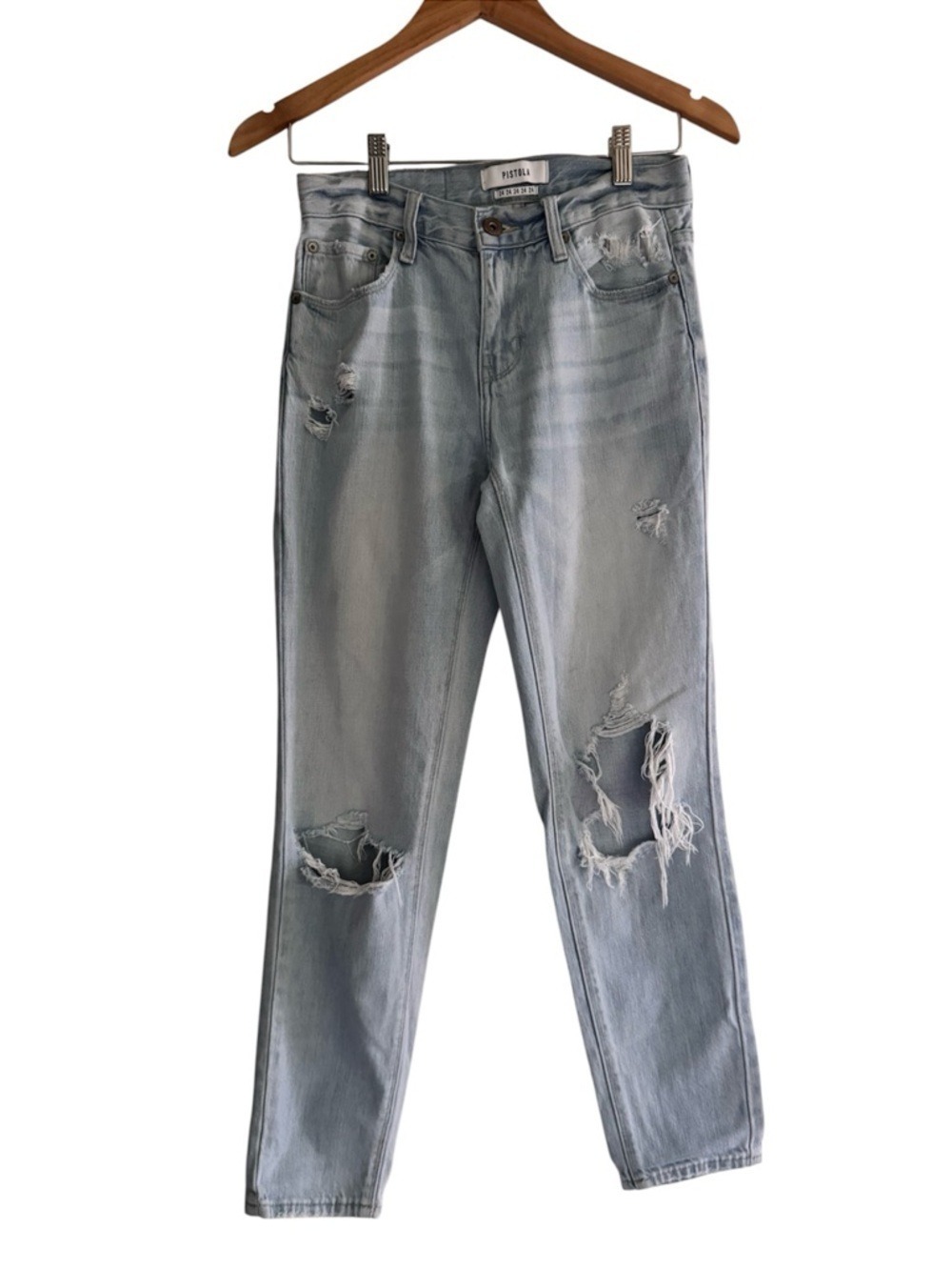 distressed light wash slim straight jeans size 24